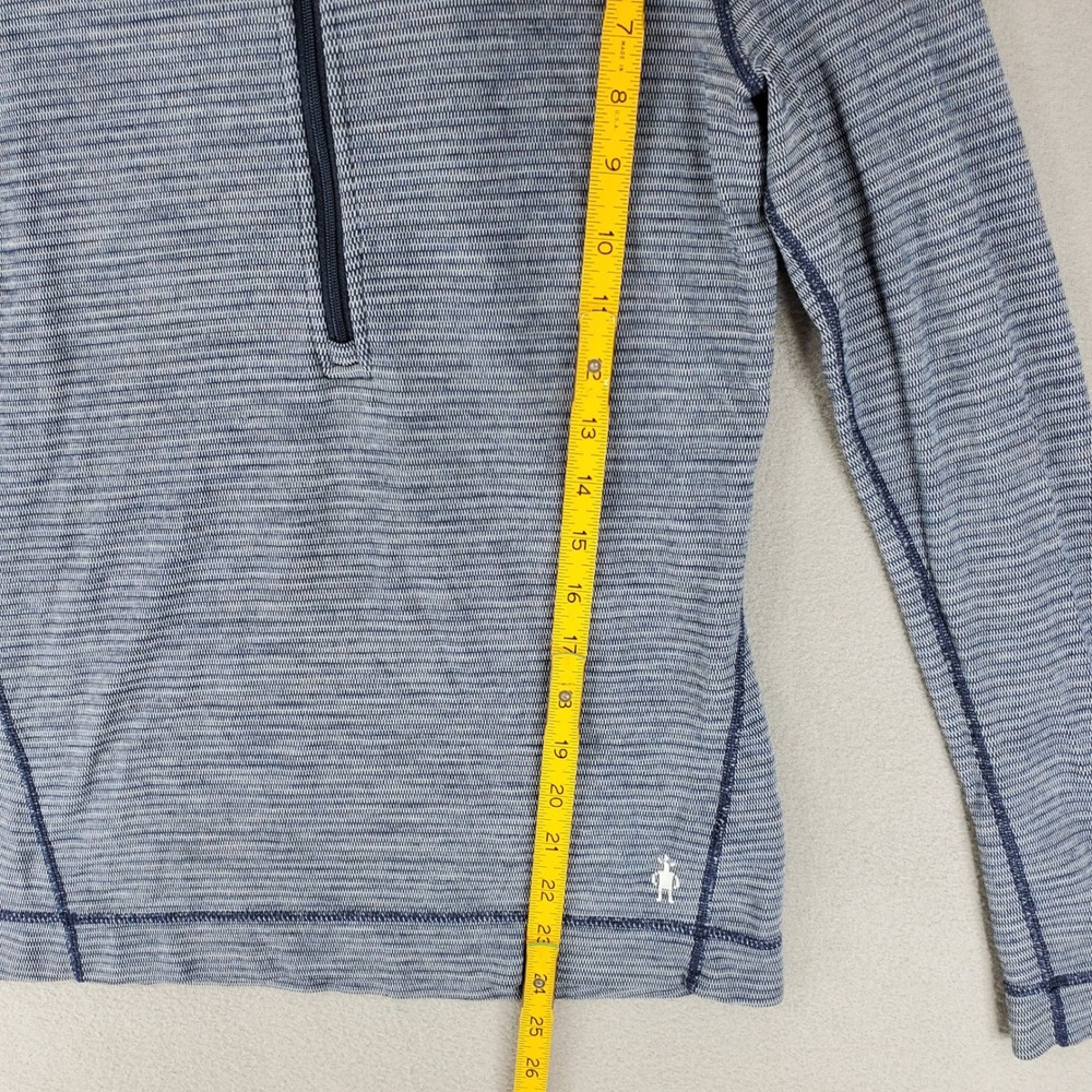 Smartwool 1/4 Zip Hoodie Womens M Blue Striped Merino Wool Base Layer SW015094 - Picture 7 of 7